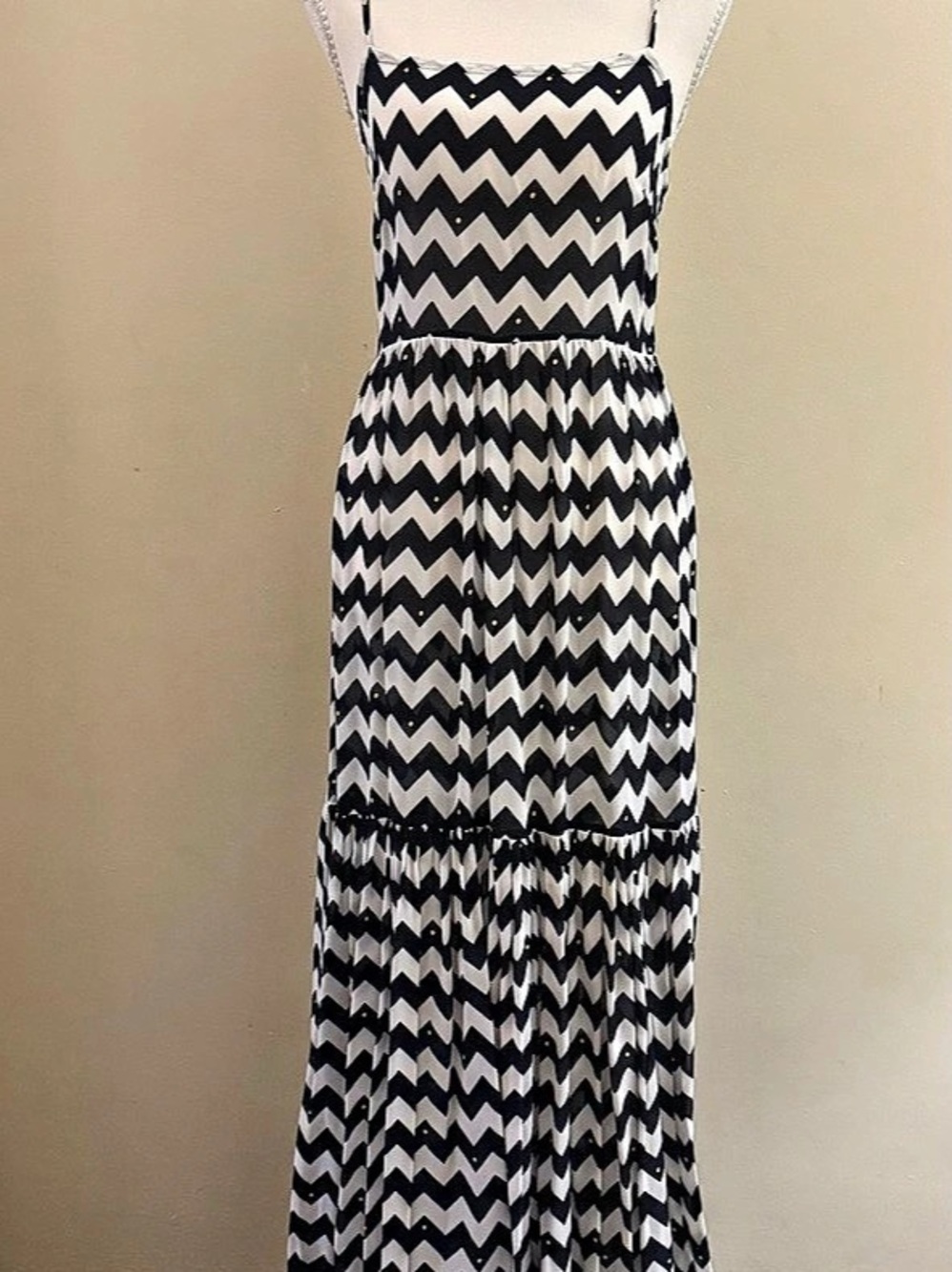 Karen Millen Chevron Maxi Dress Navy & White Small